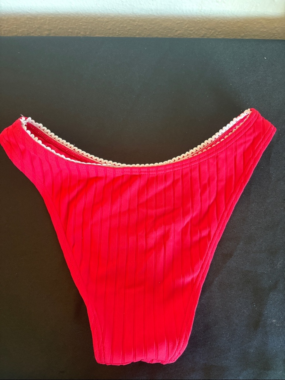 Red Women's Ribbed Bikini Set with Daisy Accent - Picture 3 of 6